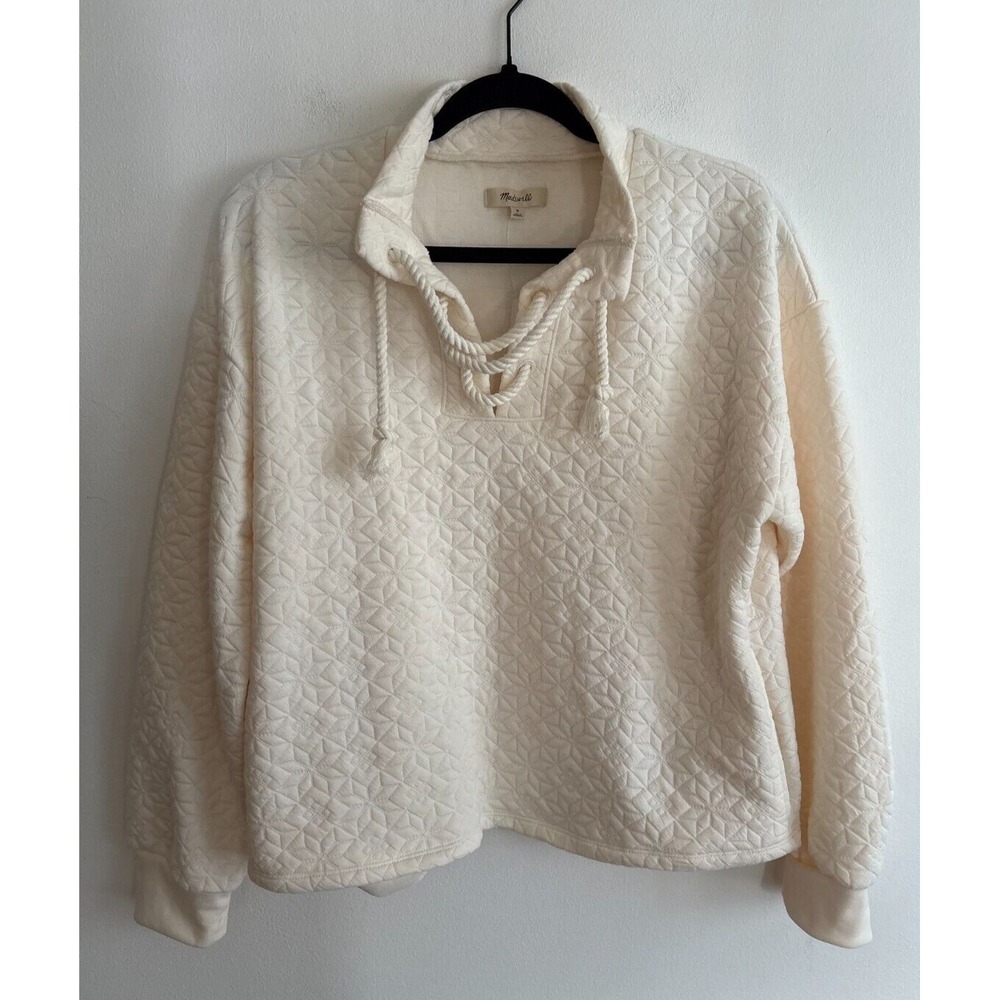 Madewell Quilted-Knit Lace-Up Sweatshirt‎ Cream Color Women's Size Medium